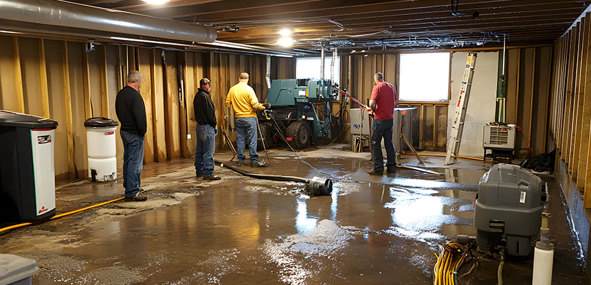 Cleaning Sewage From Basement Floor in Duluth